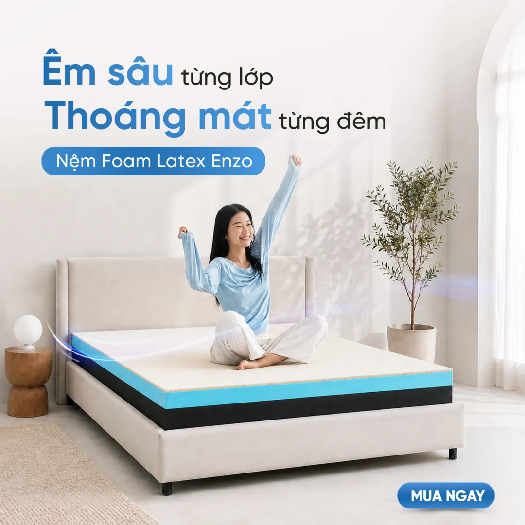 Nệm Foam Latex Việt Nhật Enzo — êm sâu từng lớp, thoáng mát từng đêm
