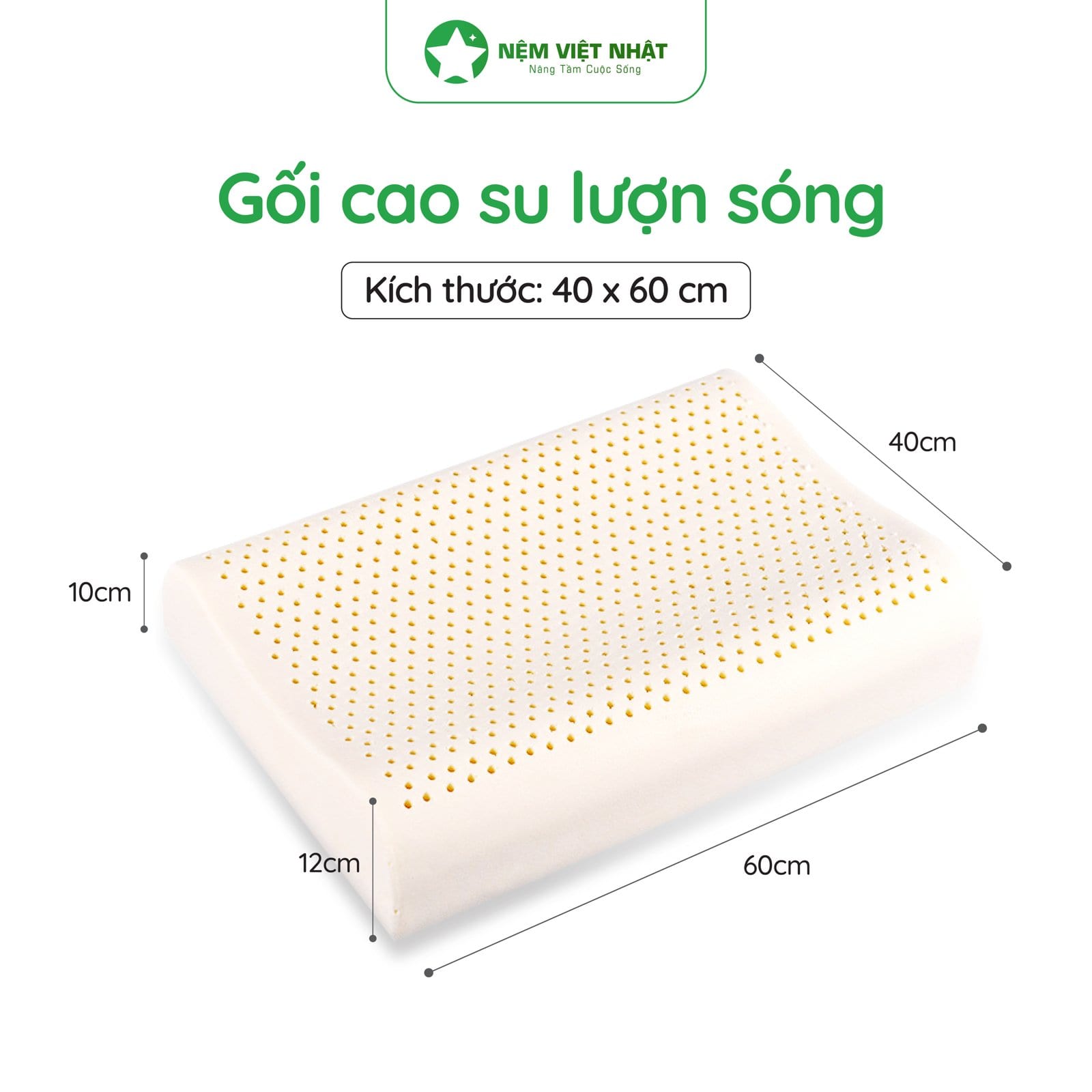 2 × Gối Nằm Cao Su Lượn Sóng Việt Nhật (40x60)