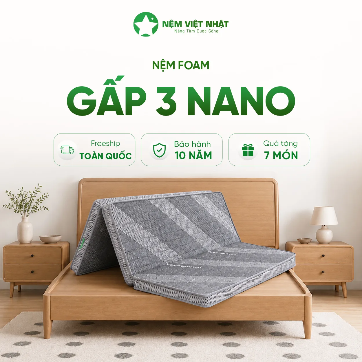 Nệm Foam Gấp 3 Việt Nhật Nano