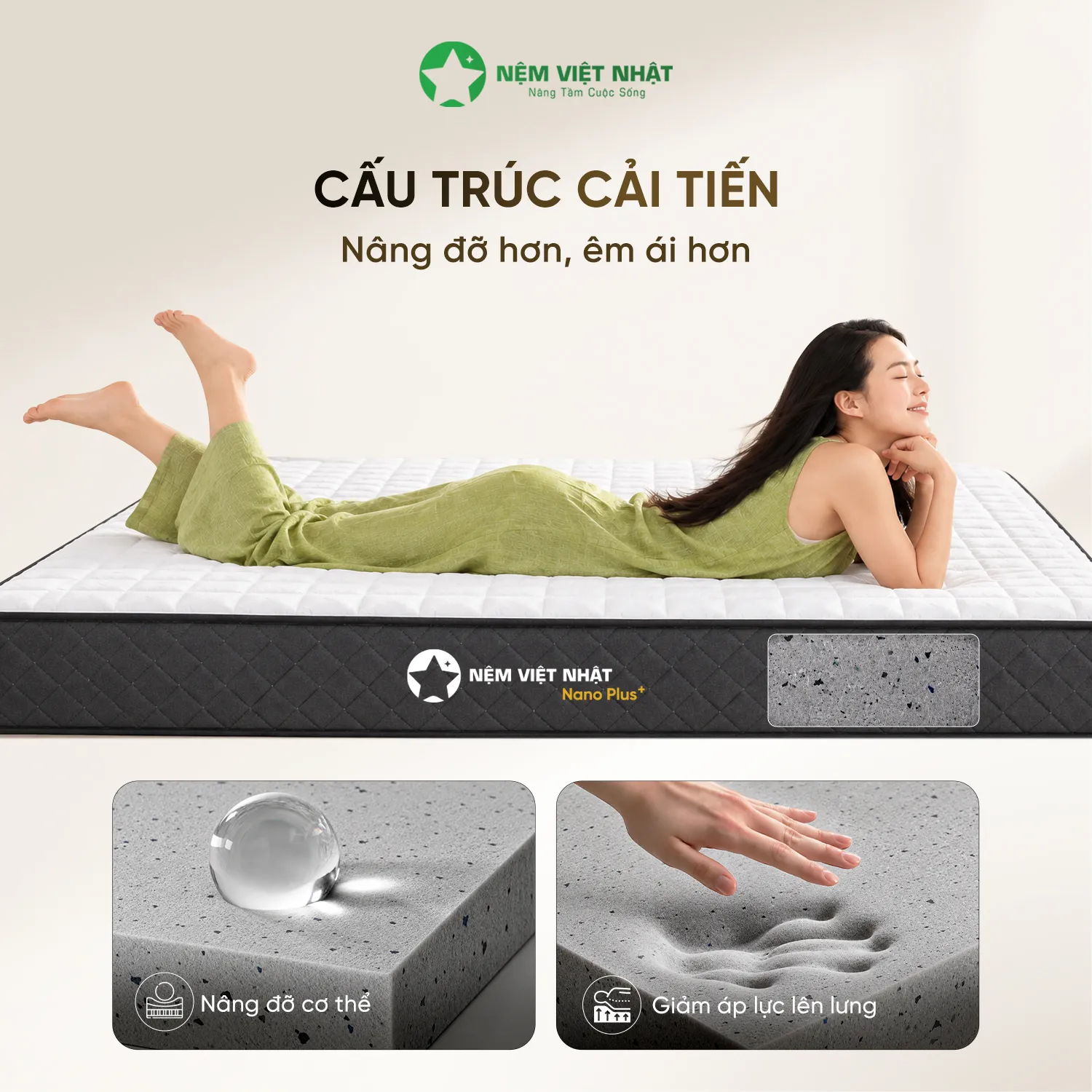 Nệm Foam Việt Nhật Nano Plus+