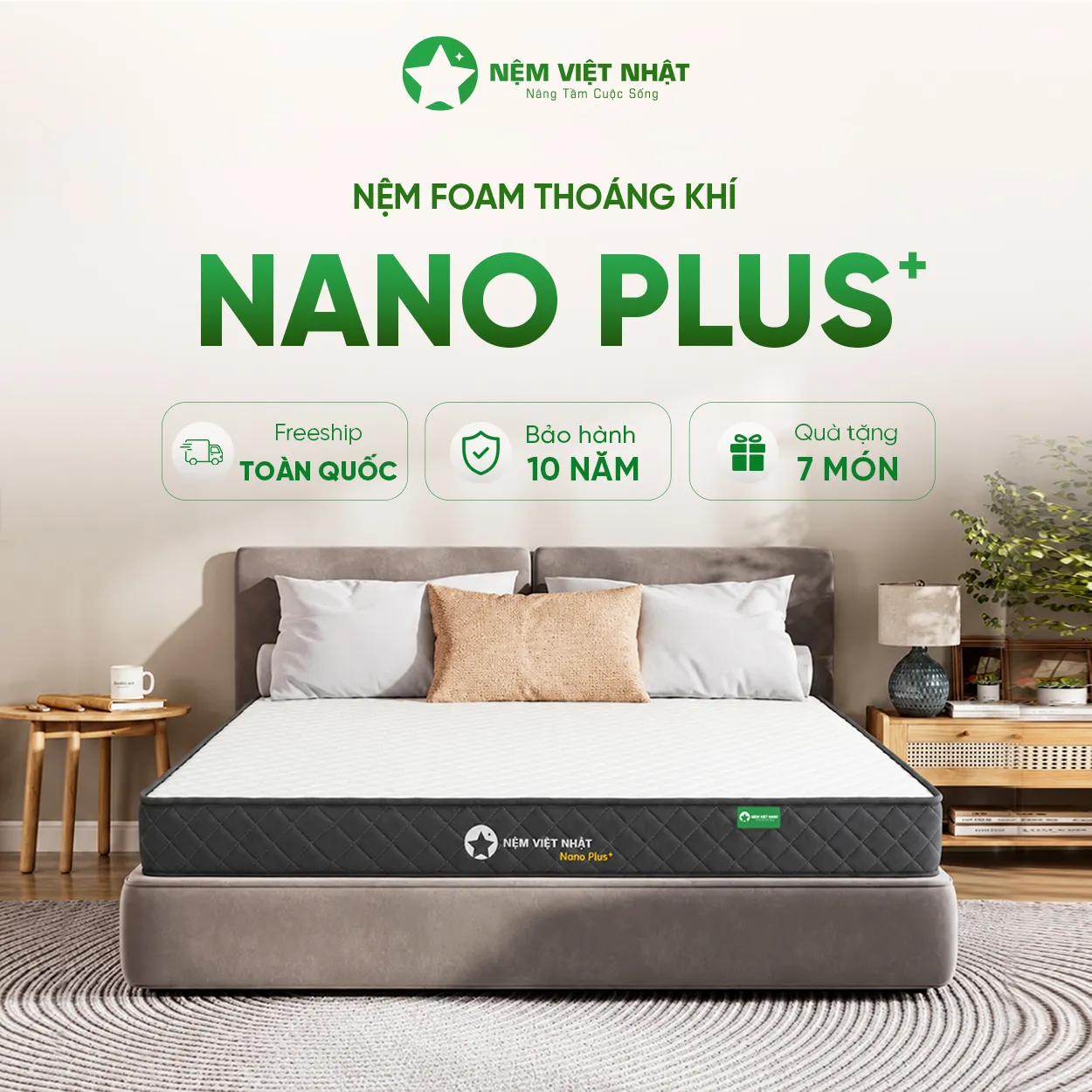 Nệm Foam Việt Nhật Nano Plus+