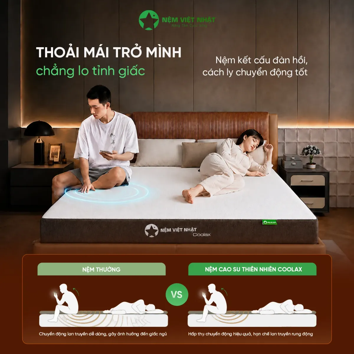 Ít truyền rung động khi người bên cạnh trở mình
